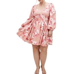 City Chic Pink Rose Print Mini Dress Plus Size 18 Romantic Flowy Boho Date NWT